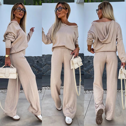 Damen Fleece-Loungewear-Set Weite Passform Beige - Eveloria