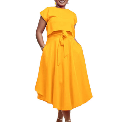 Damen Asymmetrisches Kleid mit Gürtel Detail Eveloria