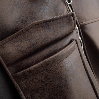 Damen Cropped Kunstlederjacke Aufgesetzte Taschen Eveloria