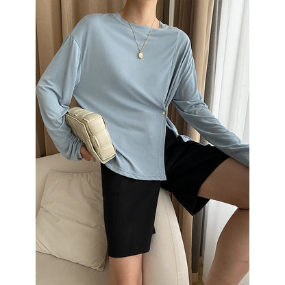Damen Oberteil Langarm Asymmetrisch Knopfdetails Eveloria