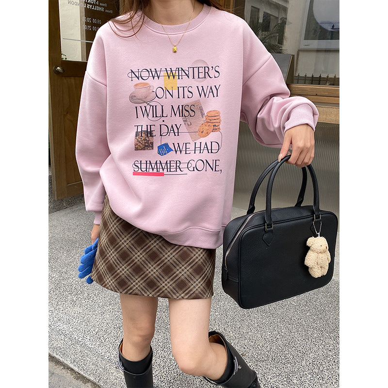 Damen Sweatshirt Lässiger Schnitt Kreativer Druck Grau Eveloria