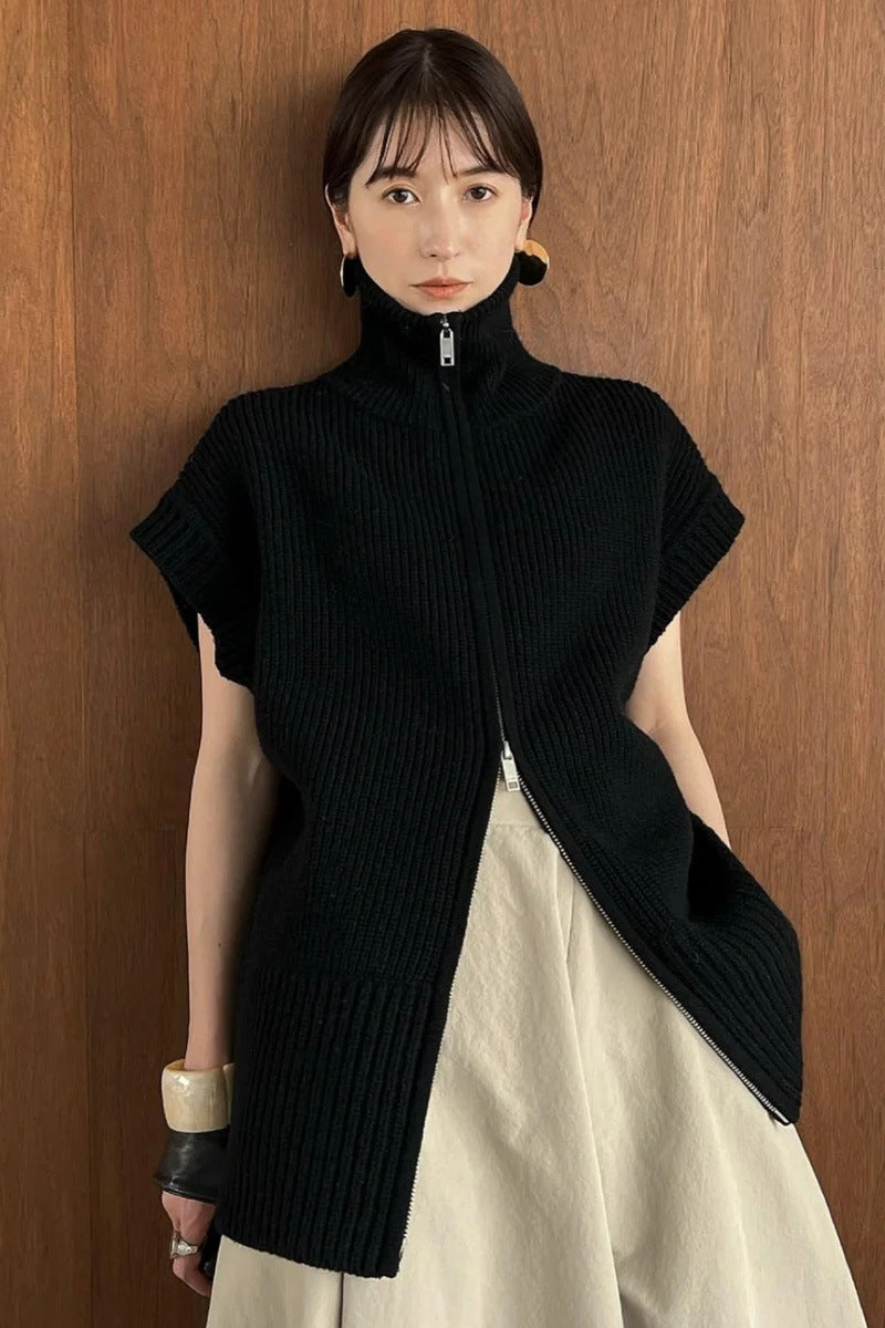 Damen Strickponcho Hochkragen Kuschelweiß