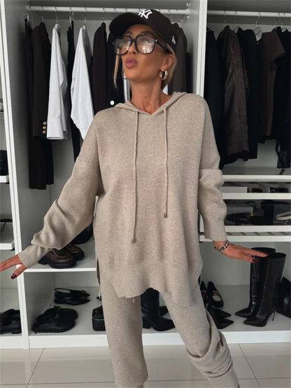 Damen Loungewear-Set Hoodie Elastische Hosen Grau Eveloria