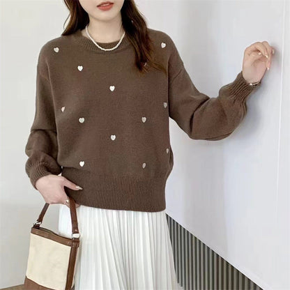 Damen Pullover Herz-Motiv Lässiger Schnitt Eveloria