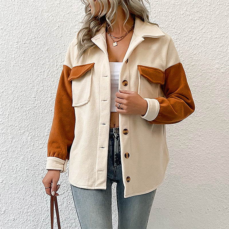 Damen Overshirt mit Taschen Farbkontrast Damenleichtblau