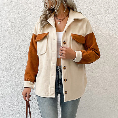 Damen Overshirt mit Taschen Farbkontrast Damenleichtblau
