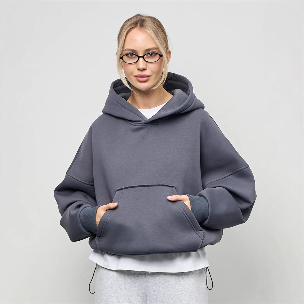 Damen Oversize Hoodie Weiches Innenfutter Kängurutasche Grau Eveloria