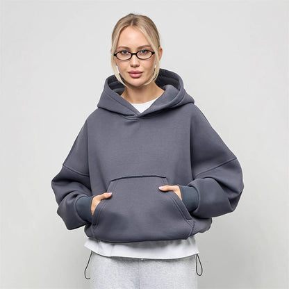 Damen Oversize Hoodie Weiches Innenfutter Kängurutasche Grau Eveloria