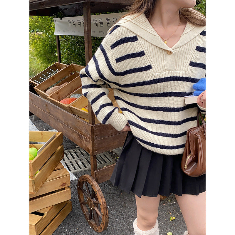 Damen Strickpullover Klassisch Maritim Streifen Eveloria - Eveloria