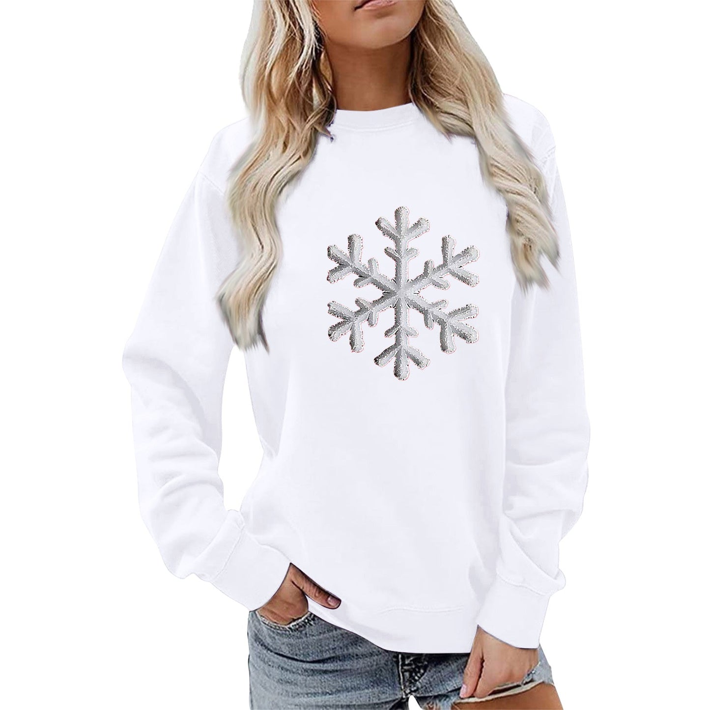 Damen Sweatshirt Schneeflockenmotiv Lässig Grau Eveloria