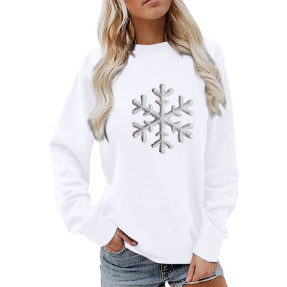 Damen Sweatshirt Schneeflockenmotiv Lässig Grau Eveloria