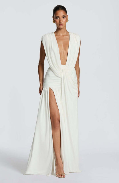 Damen Wickelkleid mit V-Ausschnitt und Raffung Eveloria