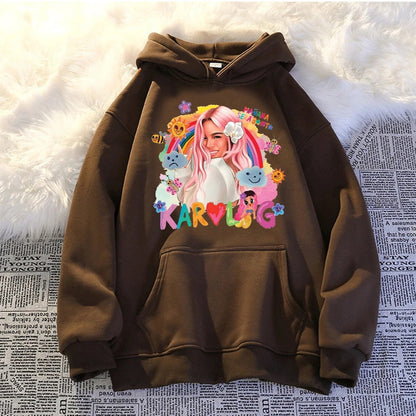 Damen Hoodie Kreativer Druck Kängurutasche Grau