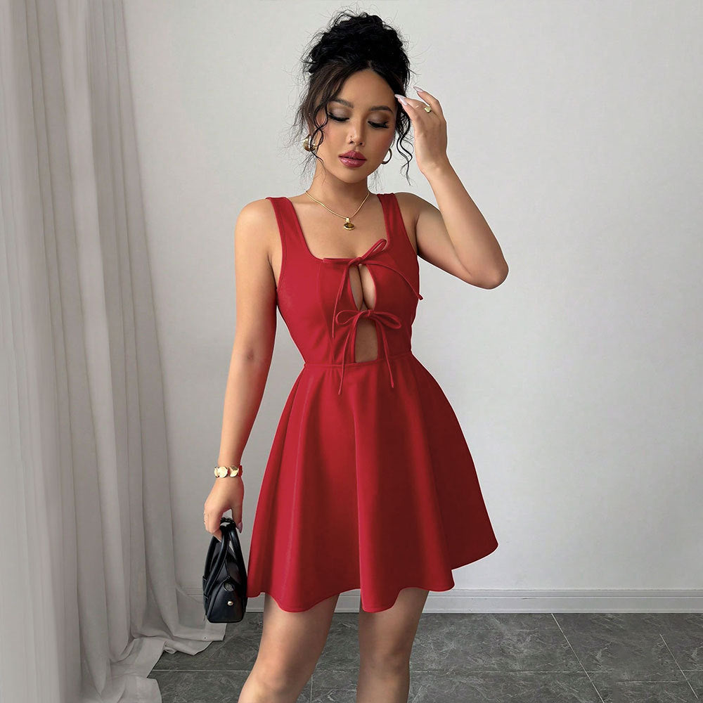 Damen Minikleid Elegant Ausschnitt Bindedetail