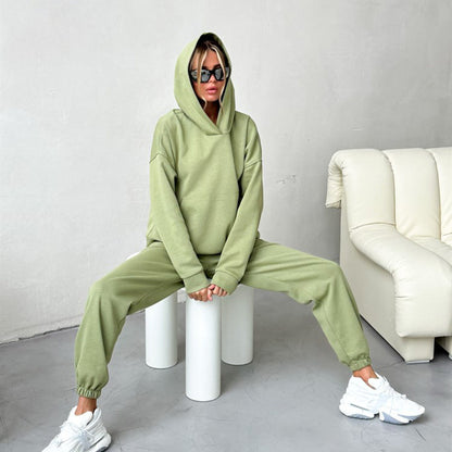 Damen Hoodie Jogginghose Anzug Baumwollmix Grau Eveloria