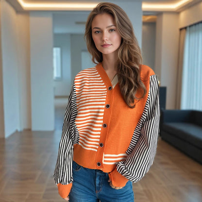Damen Strickcardigan Gestreift Komfort Schnitt