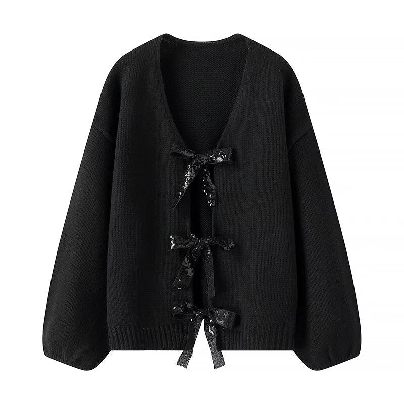 Damen Strickjacke Lockere Passform mit Schleifendetails Eveloria