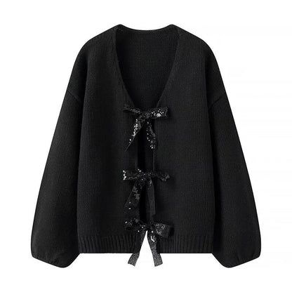Damen Strickjacke Lockere Passform mit Schleifendetails Eveloria
