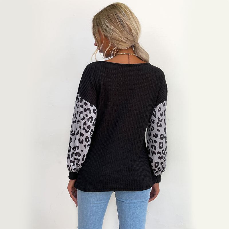 Damen Langarmshirt mit Knoten-Detail und Tiermuster Ärmeln