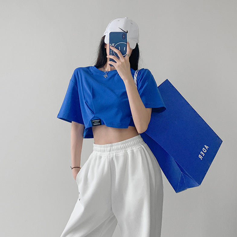 Damen T-Shirt Cropped Baumwolle Lässig Weiß