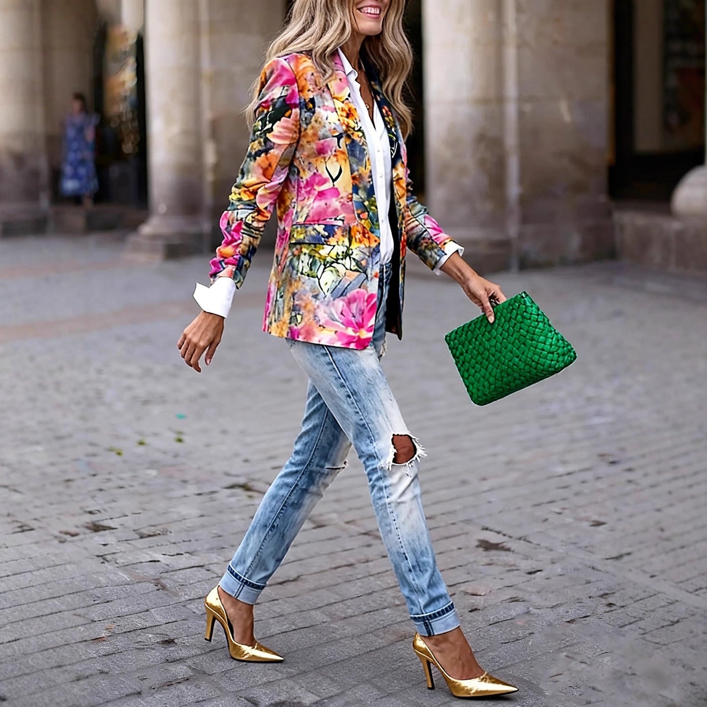 Damen Blazer Florales Design Moderner Schnitt Eveloria