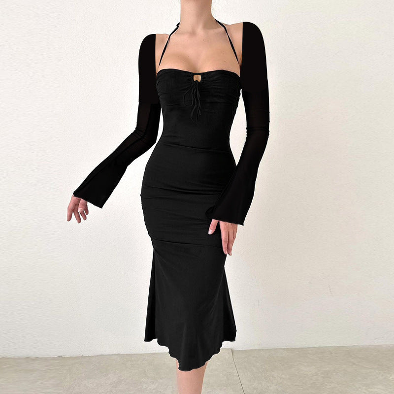 Damenkleid Figurbetont mit schmalen Trägern und Flügelärmeln Eveloria