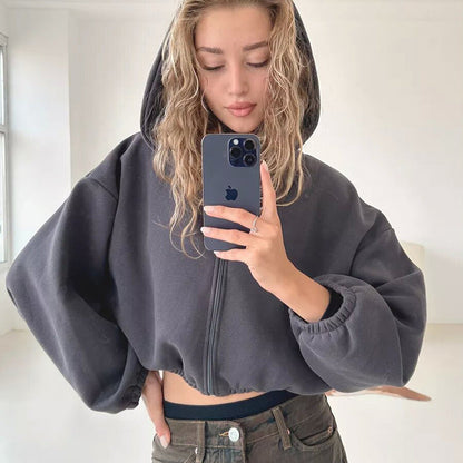Damen Cropped Kapuzenpullover Voluminöse Ärmel Eveloria
