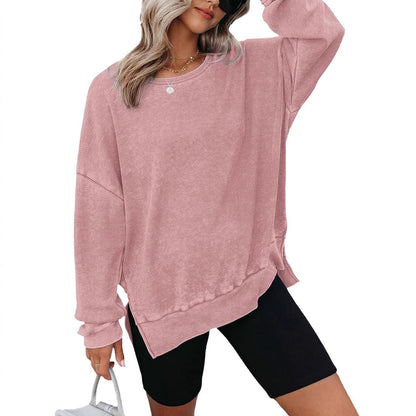 Damen Waffelpullover Lässig Mit Seitenschlitzen Grau Eveloria