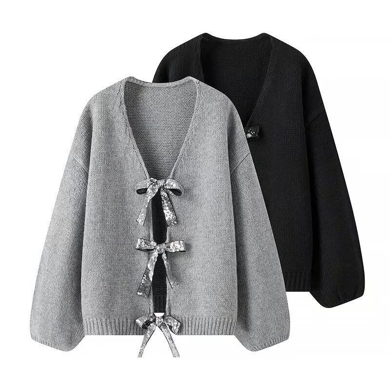 Damen Strickjacke Lockere Passform mit Schleifendetails Eveloria - Eveloria
