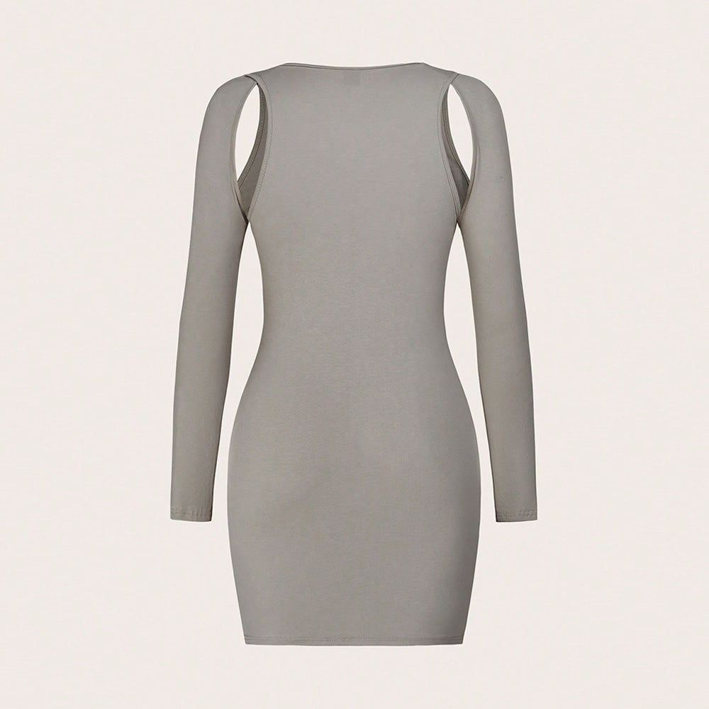 Damen Minikleid Asymmetrischer Cut-Out Elegant Ringdetails