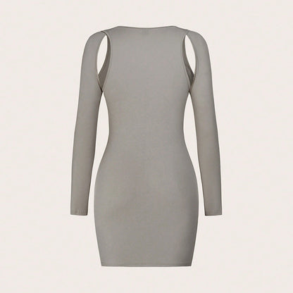Damen Minikleid Asymmetrischer Cut-Out Elegant Ringdetails