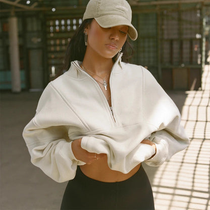 Damen Stehkragenpullover Elastisch Mit Reißverschluss Eveloria