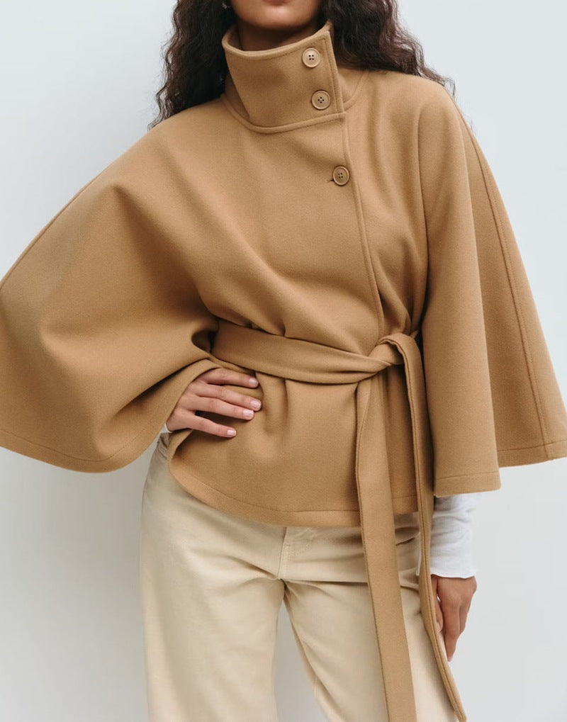 Damen Wendejacke Warm Hochkragen Bindegürtel Eveloria