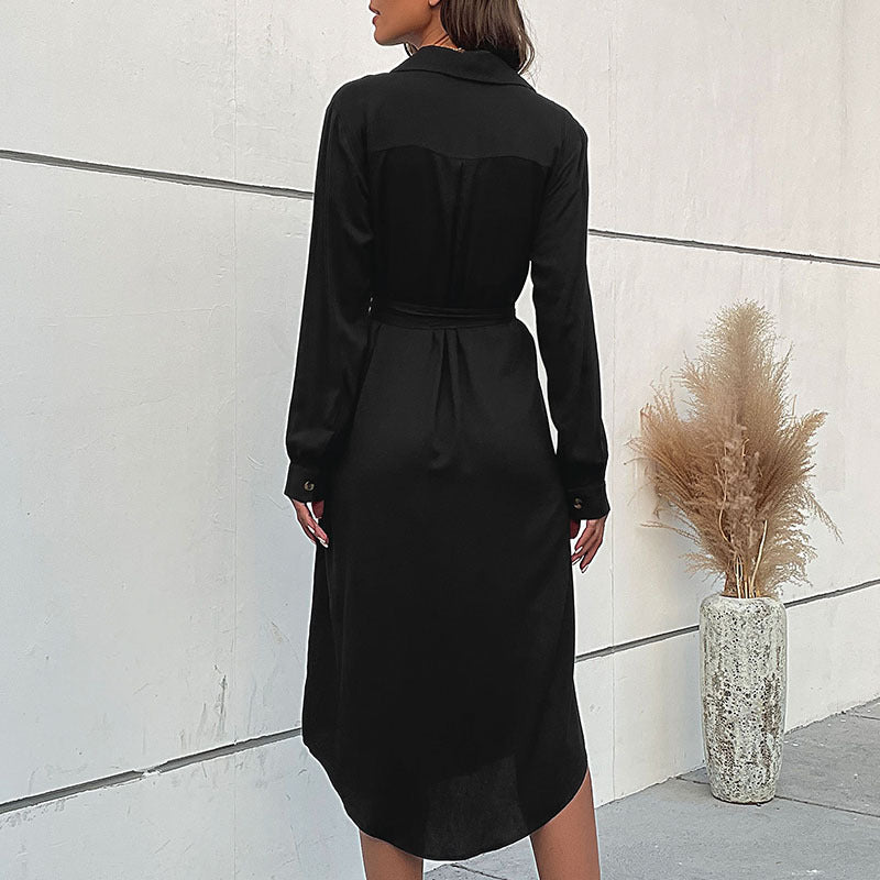 Damen Hemdblusenkleid mit Taillengürtel und Knöpfen