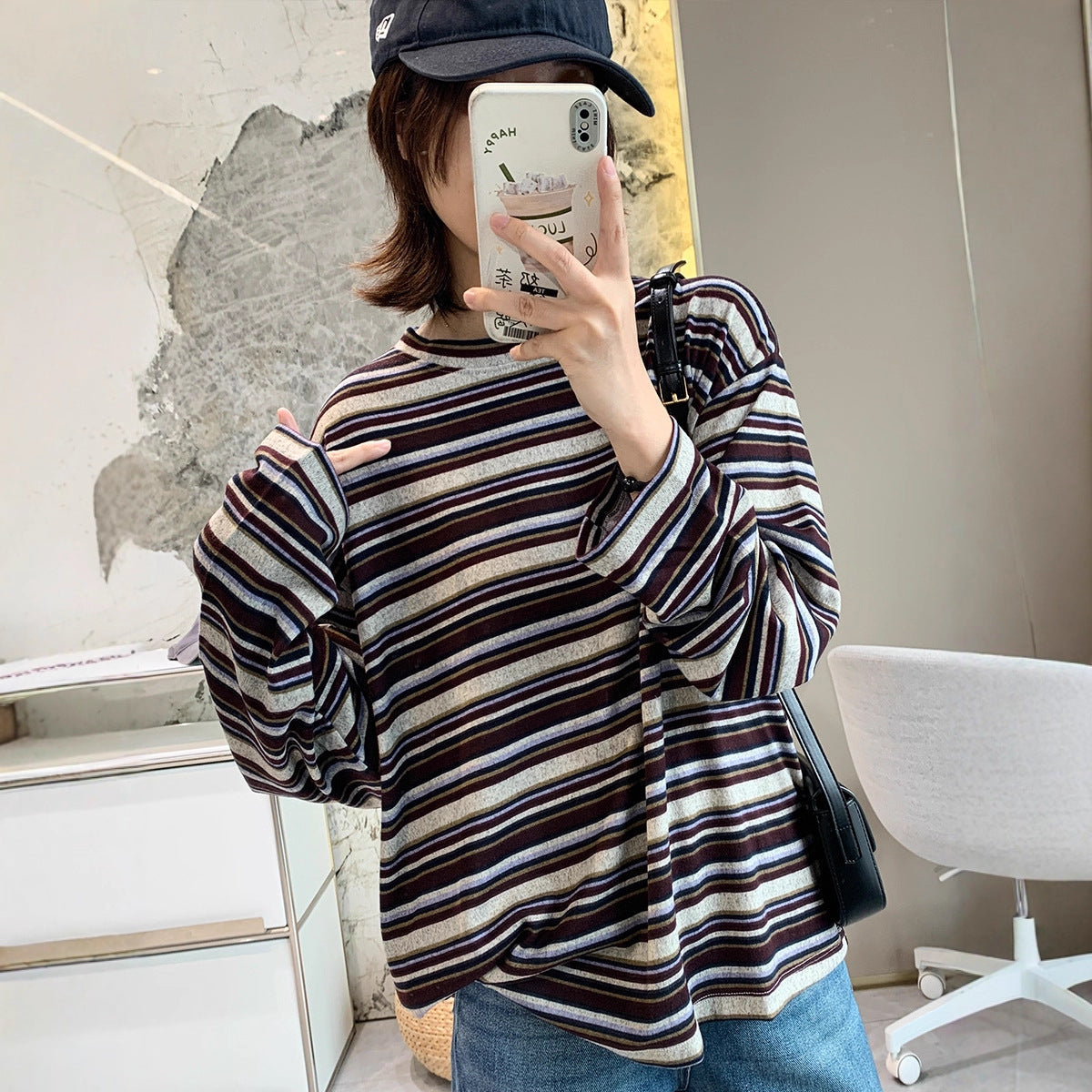 Damen Langarmshirt Streifenmuster Modern Eveloria