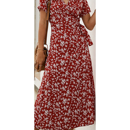 Damen Maxikleid V-Ausschnitt Seitenschlitz Eveloria