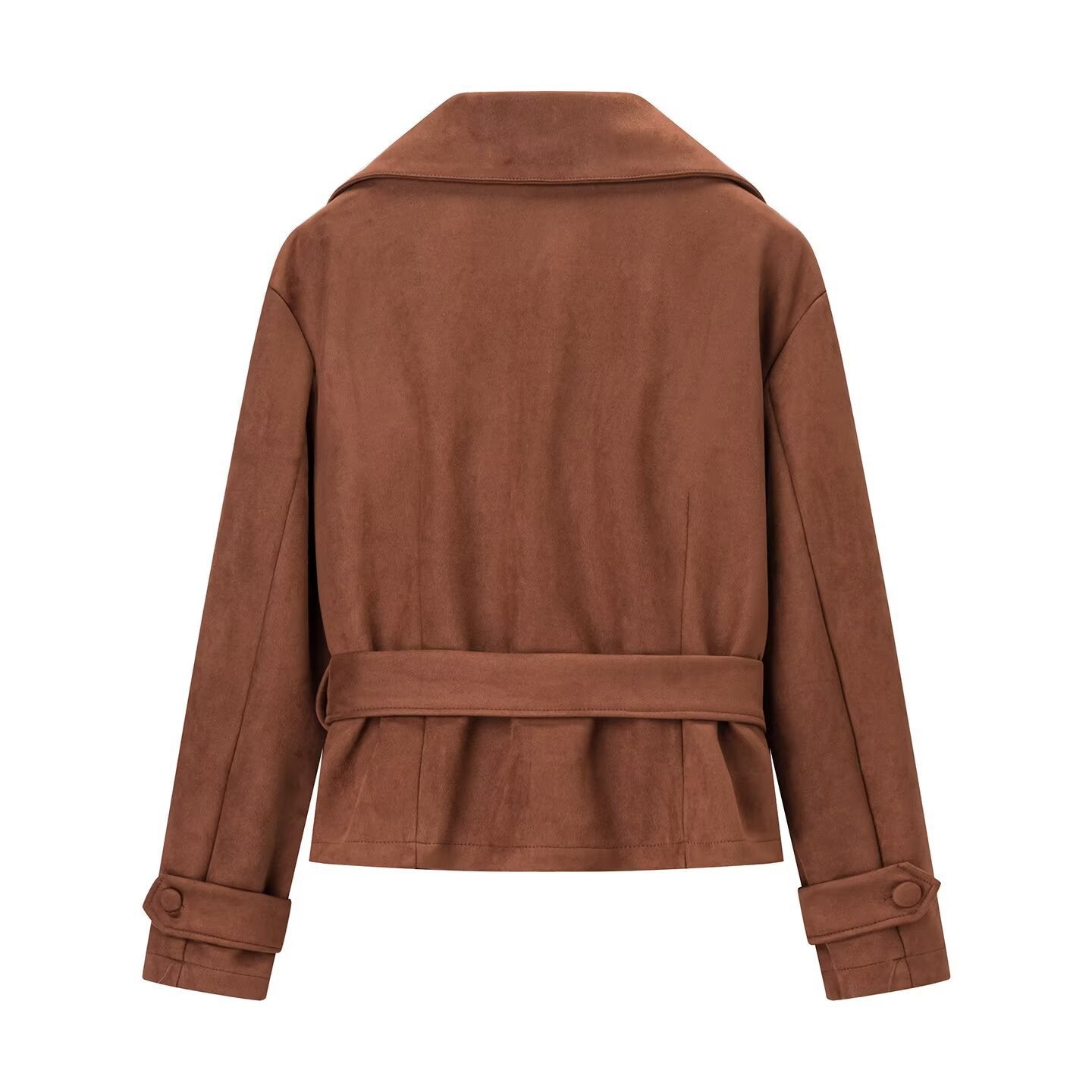 Damen Wildlederjacke Mit Gürtel Tailliert Braun