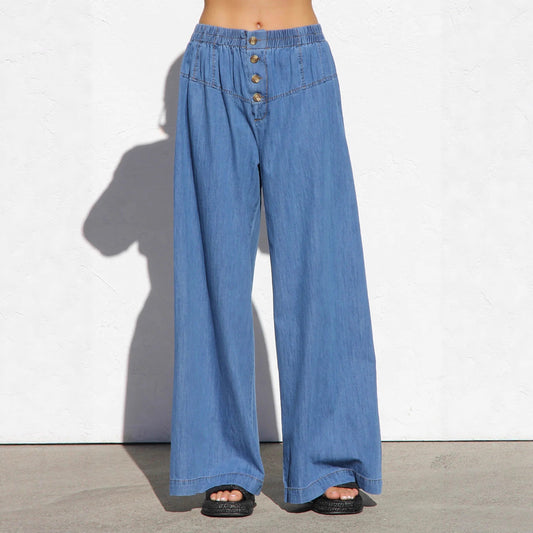 Damen Weite Jeanshose Elastisch Blau Eveloria - Eveloria