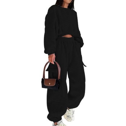 Damen Oversized Sweatanzug Hochbündig Mit Taschen Grau Eveloria
