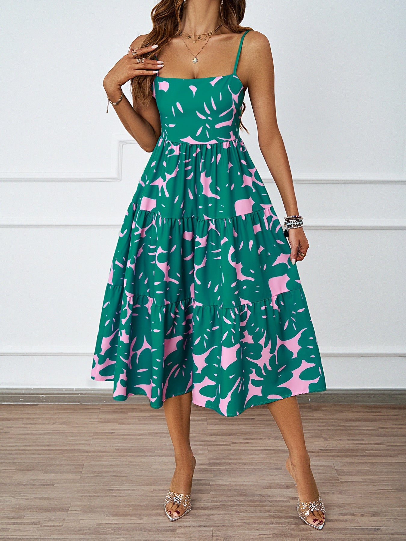 Damen Midikleid Floralmuster Voluminöser Rock Eveloria