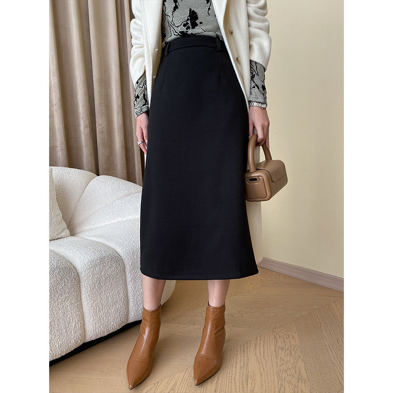 Damen Midirock Moderner Schnitt Hochtaschen Schwarz Eveloria - Eveloria