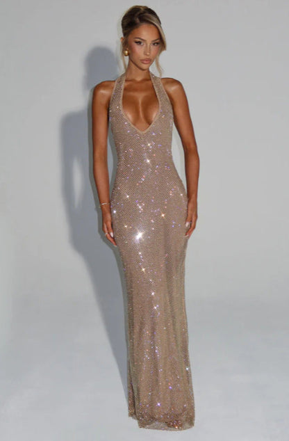 Eveloria Damen Abendkleid Glitzernd V-Ausschnitt Figurbetont