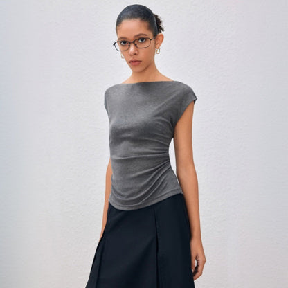 Damen Oberteil Asymmetrisch Drapiert Eveloria