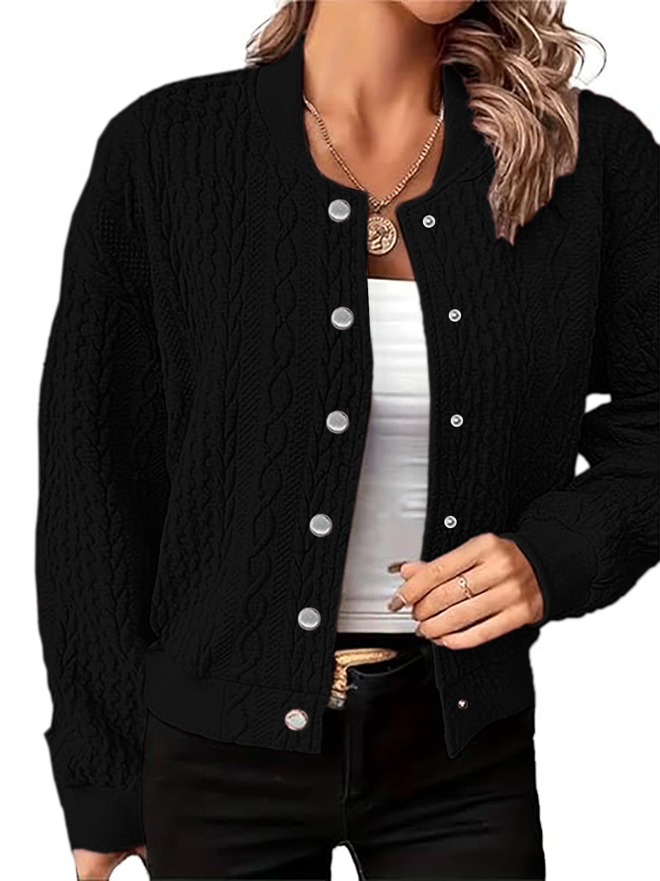 Damen Strickjacke Zopfmuster Druckknöpfe Eveloria