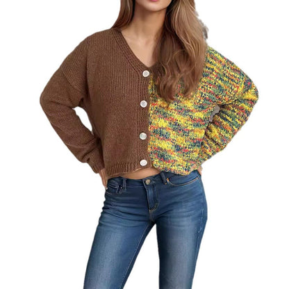 Damen Strickjacke Langarm mit Puffärmeln Bunt
