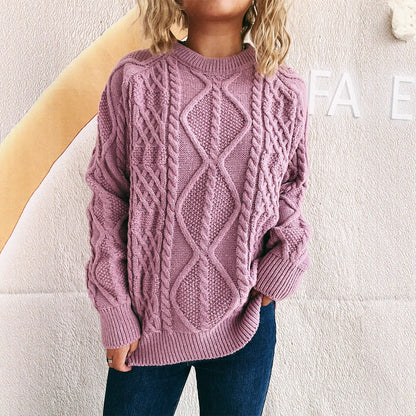 Damen Grobstrickpullover Zopfmuster Lässiger Schnitt
