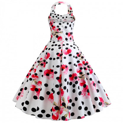 Damen Retro Swingkleid Floralmuster Punkte Eveloria