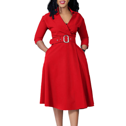 Damen Wickelkleid Tailliert Abnehmbarer Gürtel Eveloria