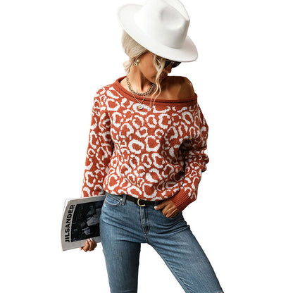 Damen Strickpullover Leopardenmuster Lässig Eveloria