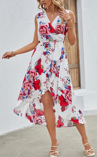 Damen Maxikleid Floralmuster Schwingender Saum Eveloria